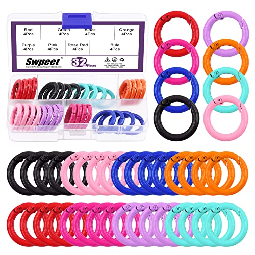 Swpeet 32Pcs 8 Farben 25mm - 1 Zoll Runde Frühling O Ringe Sortiment Kit, Kohlenstoffstahl Frühling Schlüsselring Schnalle Trigger Runde Schnappverschluss Karabinerhaken O Ringe Schnallen von Swpeet