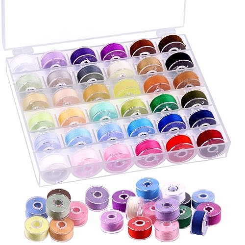 Swpeet 36Pcs 36 Farben Polyester vorgespult Spulen Nähen Set mit Spulenkasten, Nähgarn Spulen, vorgespult Spulen kompatibel mit Brother/Babylock/Janome/Elna/Singer Stickmaschine, Größe A von Swpeet