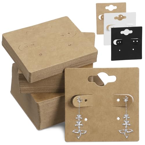 Swpeet 400-teiliges Ohrring-Hängekarten-Set, inklusive 100 Stück 5,1 x 5,1 cm quadratischen, dicken Kraftpapier-Ohrring-Display-Karten mit 6 vorgeschnittenen Löchern, 200 Silikon-Ohrring-Verschlüssen von Swpeet