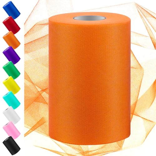 Swpeet 6 Zoll durch 100 Yards Orange Tüll Stoff Rolle, Stoff Spule Tüll Band, Netz Polyester Spule Ideal für DIY handgemachte Geburtstagsfeier Hochzeit Dekorationen Weihnachten Handwerk Zubehör von Swpeet