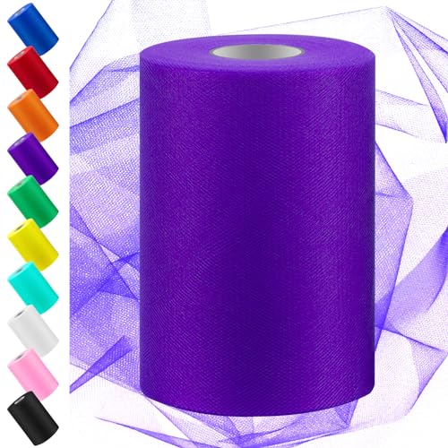 Swpeet 6 Zoll durch 100 Yards Purplish Red Tüll Stoff Rolle, Stoff Spule Tüll Band, Netz Polyester Spule Ideal für DIY handgemachte Geburtstagsparty Hochzeit Dekorationen Weihnachten Handwerk Zubehör von Swpeet