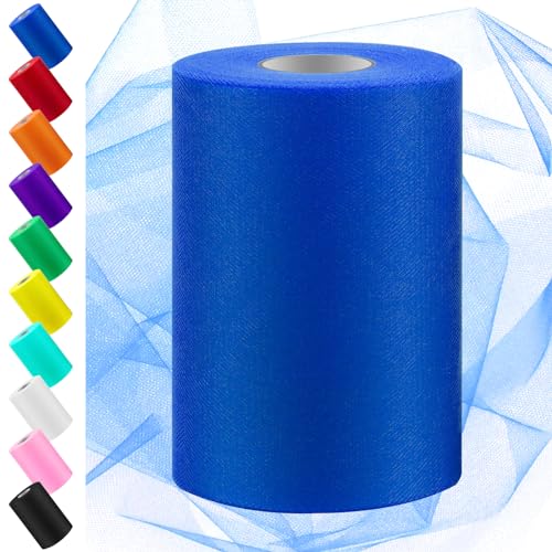 Swpeet 6 Zoll durch 100 Yards Royal Blue Tüll Stoff Rolle, Stoff Spule Tüll Band, Netz Polyester Spule Ideal für DIY handgemachte Geburtstagsfeier Hochzeit Dekorationen Weihnachten Handwerk Zubehör von Swpeet