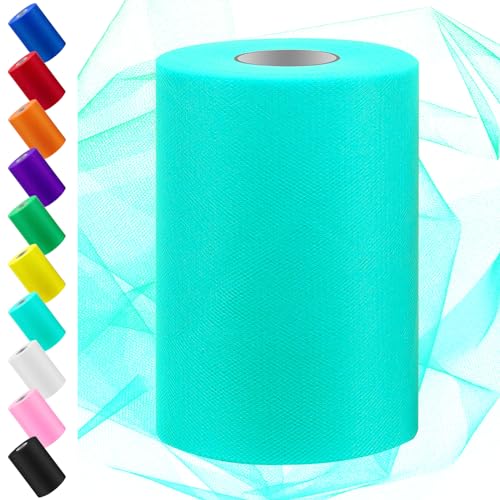 Swpeet 6 Zoll durch 100 Yards blaue Tüll Stoff Rolle, Stoff Spule Tüll Band, Netz Polyester Spule Ideal für DIY handgemachte Geburtstagsparty Hochzeit Dekorationen Weihnachten Handwerk Zubehör von Swpeet