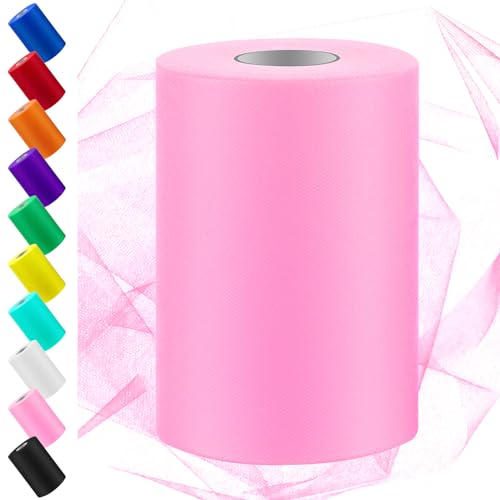 Swpeet 6 Zoll durch 100 Yards rosa Tüll Stoff Rolle, Stoff Spule Tüll Band, Netz Polyester Spule Ideal für DIY handgemachte Geburtstagsparty Hochzeit Dekorationen Weihnachten Handwerk Zubehör von Swpeet