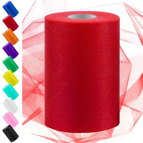 Swpeet 6 Zoll durch 100 Yards rote Tüll Stoff Rolle, Stoff Spule Tüll Band, Netz Polyester Spule Ideal für DIY handgemachte Geburtstagsparty Hochzeit Dekorationen Weihnachten Handwerk Zubehör von Swpeet