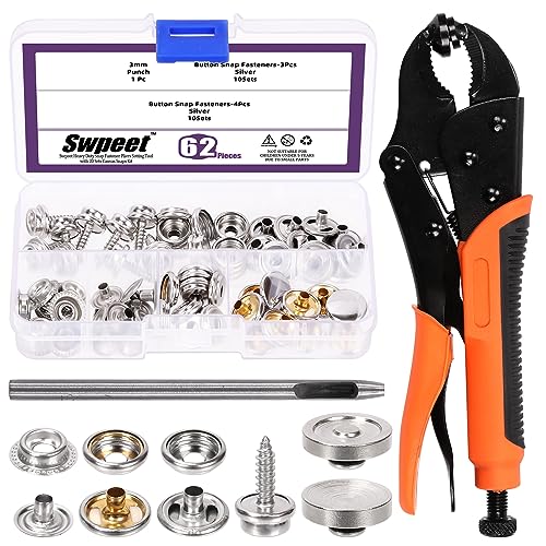 Swpeet 74Pcs 9 Zoll Heavy Duty Snap Fastener Tool, Adjustable Snap Setter Tool, enthält Leinwand Snap Zange, Stud Snaps, Cap, Socket, Hollow Hole Punch, Amboss, Stud, Post für den Austausch von von Swpeet