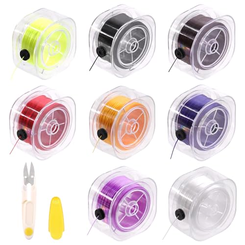 Swpeet 8 Rollen 0.8mm 100 Yards Elastische Schnur Kit mit Organizing Case und Schere, 8-Farben Elastische Schnur Flache dehnbare Armband Schnur für Schmuck Armbänder Halskette Herstellung und Perlen von Swpeet