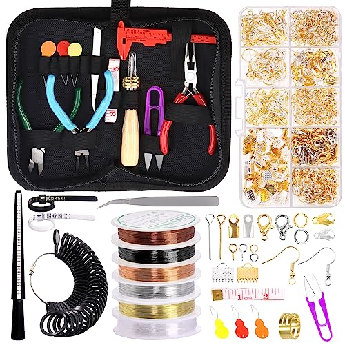 Swpeet 949Pcs Jewelry Making Supplies Kit mit Schmuck machen Werkzeuge, 3 Art Schmuck Zange, 6 Farben Schmuck Drähte und 20 Styles Jewelry Findings, mit Ring Sizer Messwerkzeuge Ahle Pinzette Schere von Swpeet