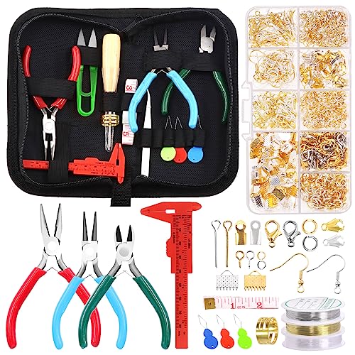 Swpeet 950Pcs Schmuck machen liefert Kit mit Schmuck machen Werkzeuge, 3 Art Schmuck Zange, 3 Farben Schmuck Drähte und 20 Arten Schmuck-Fundstücke, mit Sprung Ringe Kunststoff Caliper von Swpeet