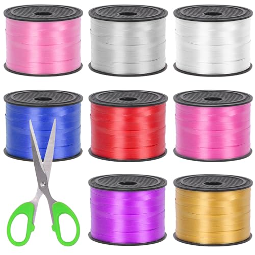 Swpeet 9Pcs 1/5" Breite x 100 Yards Curling Band mit Schere Kit, 8 Farben Crimped Curling Band Ballon Band Geschenkverpackung für Geschenkverpackung Party Festival Kunst Dekoration Supplies von Swpeet