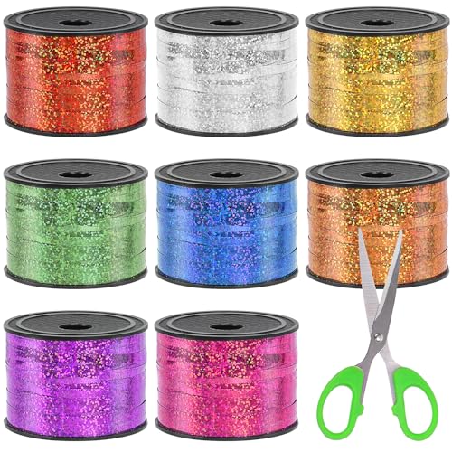 Swpeet 9Pcs 1/5" Breite x 100 Yards Metallic Curling Band mit Schere Kit, 8 Farben Crimped Curling Band Ballon Band Geschenkverpackung für Geschenkverpackung Party Festival Kunst Dekoration Supplies von Swpeet