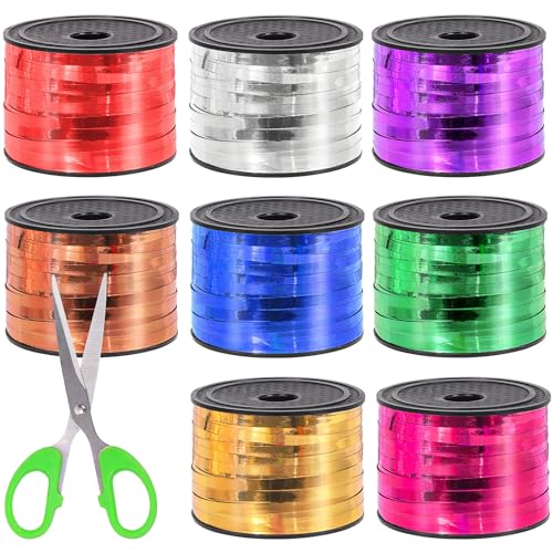 Swpeet 9Pcs 1/5" Breite x 100 Yards Weihnachtsband mit Schere Kit, 8-Farben Crimped Curling Band Ballon Band Geschenkverpackung für Geschenkverpackung Party Festival Kunst Dekoration Supplies von Swpeet