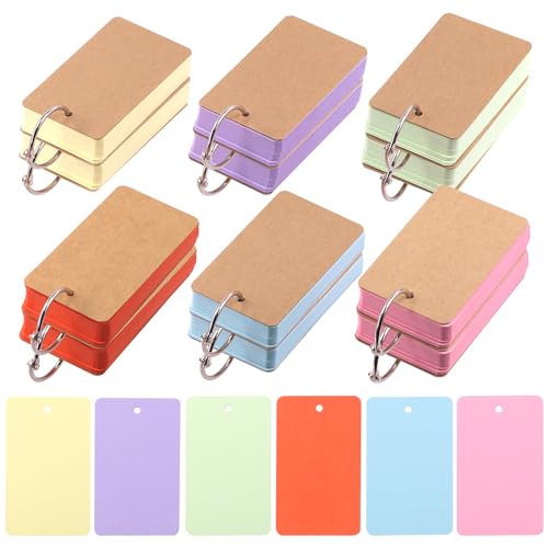 Swpeet Colored Index Cards 600 Blätter 2.1 x 3.5 Zoll farbige Indexkarten mit Binderingen, Notecards-Indexkarten, 6-Farben-einfache Flip-Flash-Karte leere Indexkarten für Schullernen von Swpeet