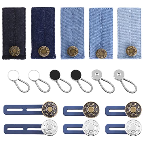 Swpeet Expander Button Silikon Extender Button, 17Pcs 3 Arten Bundverlängerer Knopfverlängerer und Metall Kragenverlängerer mit Halsknopfverlängerer Sortiment Kit von Swpeet