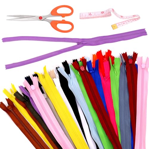 Swpeet Mix Nylon Invisible Zippers for Tailor Sewer Sewing Craft Crafter's (30CM) 42Pcs 20 Gemischte Farbe 11.8" Nylon unsichtbare Reißverschlüsse mit Maßband und Schere Sortiment Kit von Swpeet