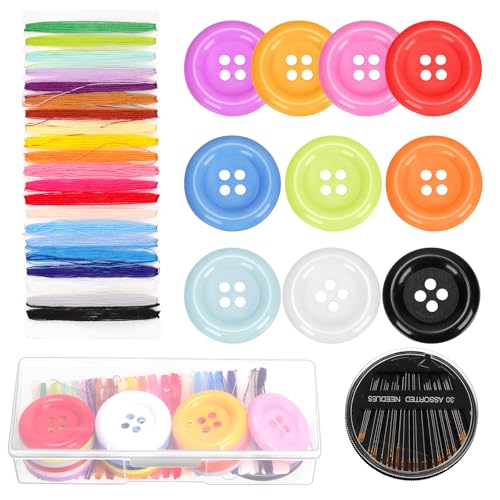 Swpeet Plastic Resin Decorative Buttons 22Pcs 2"(48mm) 10 Farben gemischte runde Harzknöpfe mit 21 Farbe Stickerei Faden und Nähnadeln Nähset, 4 Löcher, die flache Rückseite Knopf Nähen Knöpfe von Swpeet