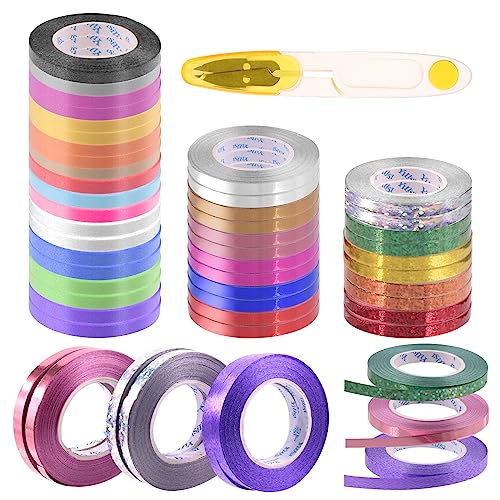 Swpeet 48 Rollen 17 Farben Curling Ribbon Ballon Schnur Rolle mit Schere Sortiment Kit, Geschenkpapier Bänder zum Binden von Ballons, Geschenkverpackungen, Hochzeit, Feier, Geburtstag Party Dekoration von Swpeet