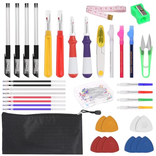 Swpeet Seam 138Pcs Nähwerkzeug Kit, Naht Ripper Kit mit Schere, Nähstifte, Stift Nachfüllungen, Stifthalter, farbige Kreiden, Schneiderwerkzeuge Kreide, Lineal und Bleistiftschärfer für Handwerk von Swpeet