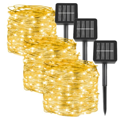 3 Stücke Solar Lichterkette Aussen,3x10M 100 LED Lichterkette,8 Modi Kupferdraht Lichterkette Außen Solar, IP65 Wasserdicht, für Garten, Balkon,Terrasse,Party, Hof, Hochzeit,Weihnachten von Swsdee