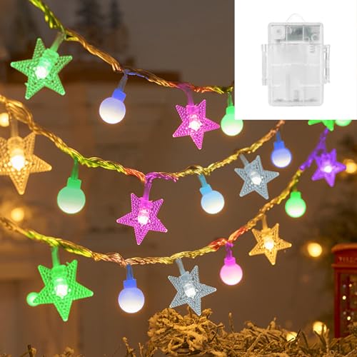 LED Lichterkette, Sterne Lichterkette,10M 100LED Sterne Kugel Lichterkette,Batteriebetriebene Lichter, für Weihnachtsbaum Dekor von Swsdee