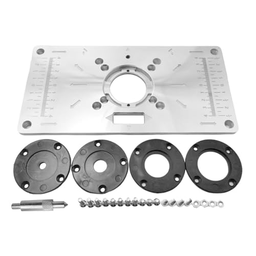 Router Tischeinsatz aus Aluminium, Router Platte Aluminium Router Tabelle Insert Plate DIY Fräser Tischplatte Für die Holzbearbeitung mit Frästisch-Einsatz, 4 Ringen und Schrauben von Swsdee