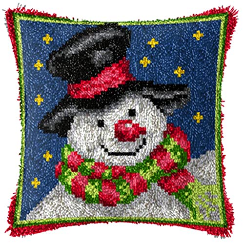 SxLingerie Weihnachten Knüpfkissen Knüpfset Zum Selber Knüpfen DIY Dekokissenbezug Bastelset mit bedrucktem Canvas Schneemann Muster Häkelkissen für Kinder Erwachsene 43x43cm,C von SxLingerie