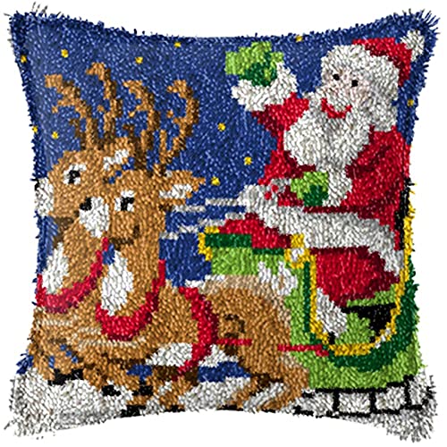 SxLingerie Weihnachten Knüpfkissen knüpfteppich Knüpf-Sets unvollendete Handarbeit Kissenbezug Kit Weihnachtsmann Muster Printed Canvas Stickerei Kissenset Kinder 43x43cm,A von SxLingerie