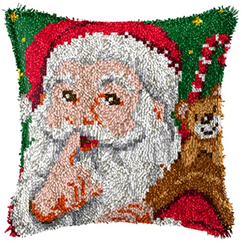 SxLingerie Weihnachten Knüpfkissen knüpfteppich Knüpf-Sets unvollendete Handarbeit Kissenbezug Kit Weihnachtsmann Muster Printed Canvas Stickerei Kissenset Kinder 43x43cm,C von SxLingerie