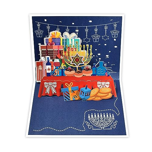 Exquisite handgefertigte Geschenkkarte für Chanukah-Festivals, 3D-PopUp-Segen-Karte, HappyChanukka-Karte, Menora, leichte Grußkarte, festliche Tischdekoration von Sxett