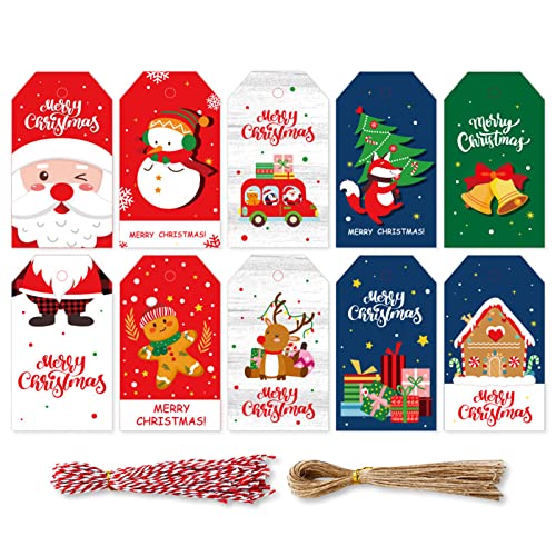 Sxett 100 Stück Kraftpapier-Weihnachtsanhänger mit Bindfaden, für Feiertage, Geschenkpapier, Etikettenpaket von Sxett