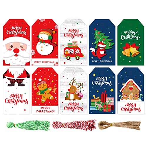 Sxett 100 Stück Kraftpapier-Weihnachtsanhänger mit Bindfaden, für Feiertage, Geschenkpapier, Etikettenpaket von Sxett