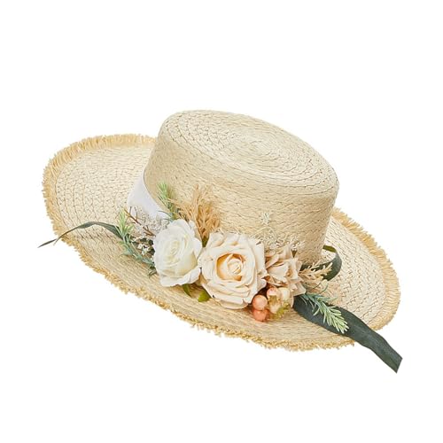 Sxett Einzigartiger Hut mit breiter Krempe, eleganter Hut mit hochwertiger Kunstblume für verschiedene Verwendungen, für verschiedene Outfits, stilvolle Mütze von Sxett