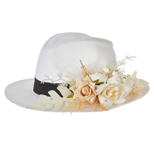 Sxett Einzigartiger Hut mit breiter Krempe, eleganter Hut mit hochwertiger Kunstblume für verschiedene Verwendungen, für verschiedene Outfits, stilvolle Mütze von Sxett