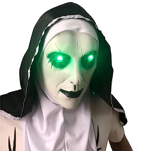 Unisex Gruselige Nonne Halloween Maske Cosplay Nonne Kopf Vollmaske Glühendes Auge Gruselige Nonne Kostüm Requisite für Maskeraden von Sxett