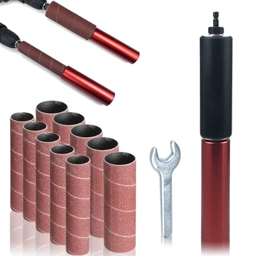 Sxhlseller Spindel Schleifer Adapter 1.5in mit Schlüssel & 10Pcs Sandpapier (5L+5S) - Durable Aluminiumlegierung Bohrer Sanding Mandrel Kit für Holz Metall von Sxhlseller