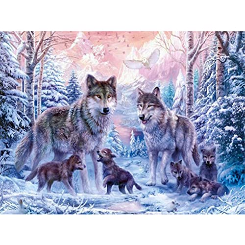 Diamond Painting Full Groß,Diamant Painting Bilder,DIY Cross Stickerei Malerei Kits,Geschenk für Erwachsene Kinder,Wohnzimmer Schlafzimmer Büro Wand Und Eingang Dekor Familie Wolf Square Drill 50x70cm von Sxrzl