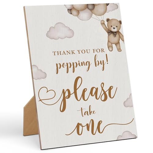 Schild mit Aufschrift "Thank For Popping By Baby-Shower", 20,3 x 27,9 cm, kleiner Bär, geschlechtsneutrale Tischdekoration für Geschlechtsoffenbarung, Babyparty, Partyzubehör, Dekoration, LA99 von Sxurt