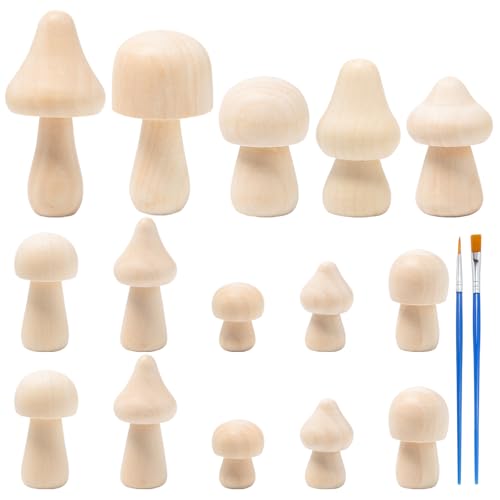 Sxutop 15 Stück Holz Pilz Set Natürliche Lackierbar Mini Holzpilz Unlackierte Holzpilze Unvollendete Verschiedene Größen Holzpilze Bemalen für DIY Kunst Handwerk Projekte Ornamente von Sxutop