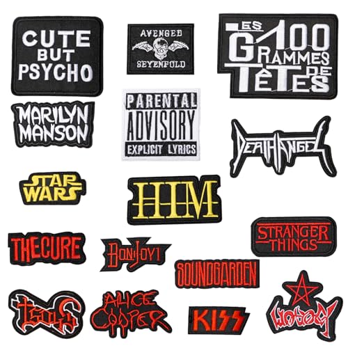 Sxutop 16 Stück DIY Kleidung Patches Mini Applique Flicken Patches Englisch Slogan Bestickte Aufnäher Rock Band Patches Gestickte Applikationen Flicken für Rucksäcke Jeans Jacken Tasche Bekleidung von Sxutop