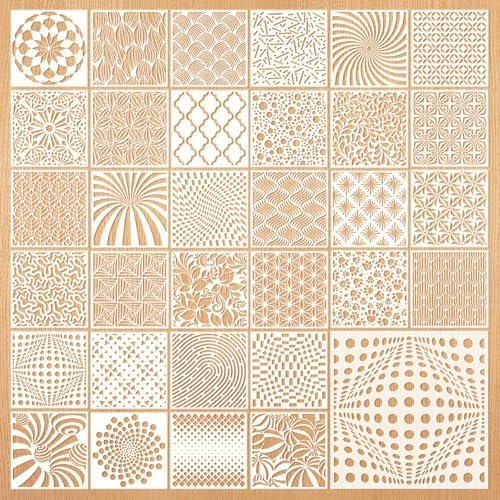 Sxutop 32 Stück Geometrische Muster Schablonen Wiederverwendbar DIY Malschablone Kunststoff Vorlagen Malschablone Wand Malen Schablonen Set Geeignet für Holz Boden Möbel Deko Scrapbooking Handwerk von Sxutop