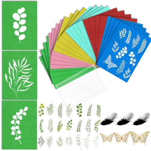 Sxutop 57 Pcs A5 Cyanotypie Papier Hochempfindliches Sonnendruckpapier Naturdruckpapier Cyanotypie Papier Solar Zeichenpapier mit Cyanotypie Material und Kunststoffplatte für DIY Projekte,21 * 15cm von Sxutop