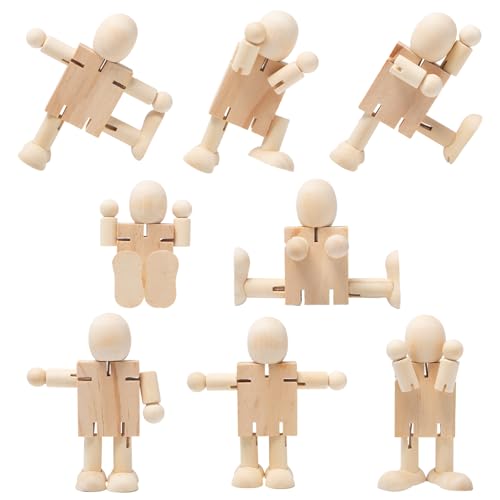 Sxutop 8 Stück DIY Holzfiguren Kleine Holzfiguren Puppen Basteln Gliederpuppe Spielfiguren und Dekorative Unvollendete Holzfiguren zum Bemalen DIY Weihnachten Hochzeit Geburtstag Malen Basteln von Sxutop