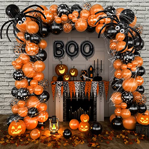 Halloween Luftballons Girlande,Halloween Ballon Set,Halloween Deko Set mit Augapfel Ballon, Spinnennetz,Schwarzer Orange Wellenpunkt Luftballon von Sxzgea