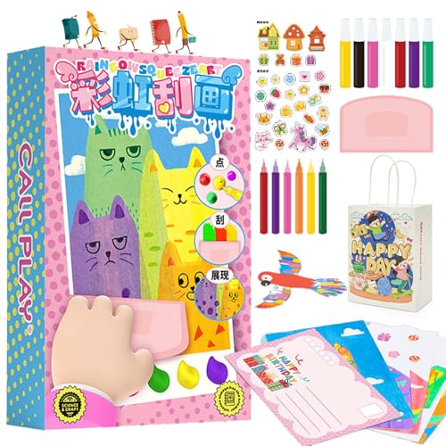 Squeegee Art Kids Paint Kit (One Set-35 Pieces), DIY Rainbow Scratch Art, DIY Christmas Rainbow Scratch Painting, Dot Painting Art Kits for Kids, Squeegee Magic Reveal Craft Kit, DIY Postcards (1 Set) von Syeefula