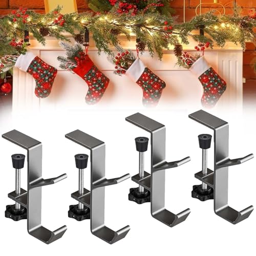 Syeefula Fireplace Stocking and Garland Hanger, Garland and Stocking Mantel Holders, Adjustable Heavy Duty Brick Hanger, 2 in 1 Mantel Hanger for Garland, for Home Party Decoration (4PCS,Gray) von Syeefula