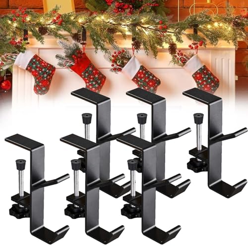 Syeefula Fireplace Stocking and Garland Hanger, Garland and Stocking Mantel Holders, Adjustable Heavy Duty Brick Hanger, 2 in 1 Mantel Hanger for Garland, for Home Party Decoration (6PCS,Black) von Syeefula