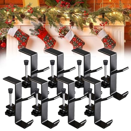 Syeefula Fireplace Stocking and Garland Hanger, Garland and Stocking Mantel Holders, Adjustable Heavy Duty Brick Hanger, 2 in 1 Mantel Hanger for Garland, for Home Party Decoration (8PCS,Black) von Syeefula