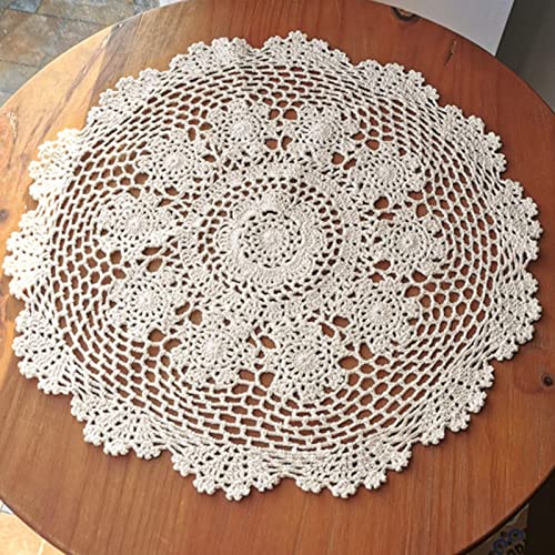 2 Stück Oval Handgehäkelte Doilies,handgemachte Häkeldeckchen 35 x 40cm,Spitzendeckchen Häkeldeckchen,Geeignet für Tassen, Getränke, Schalen, Töpfe, Teller, Vasen, Antike Tischdecken (Beige,55-60 cm) von Syfunlv