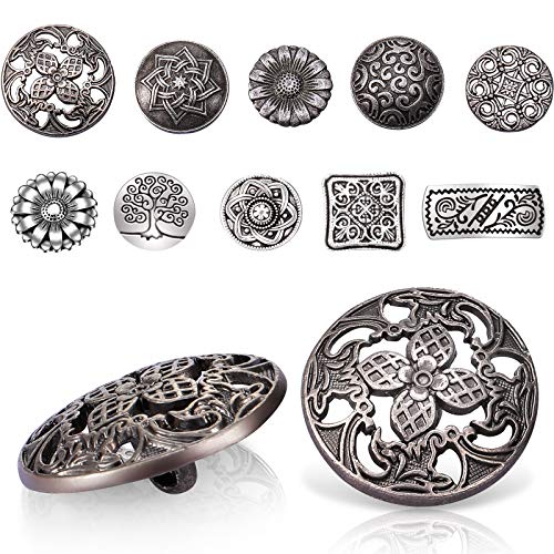 100 Stück Metall Silber Knöpfe Antik Silber Sortiert Metall Knöpfe Blume Dekorative Metall Knöpfe Gemischte Vintage Metall Runde Knöpfe für DIY Handwerk Nähen Dekor von Syhood