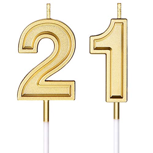 2 Stück Gold Geburtstag Kerzen Nummer 21 Kuchen Kerzen 21. Geburtstag Zahl Kerzen Kuchen Topper Dekoration für Geburtstag Hochzeit Jahrestag Feier Zubehör von Syhood